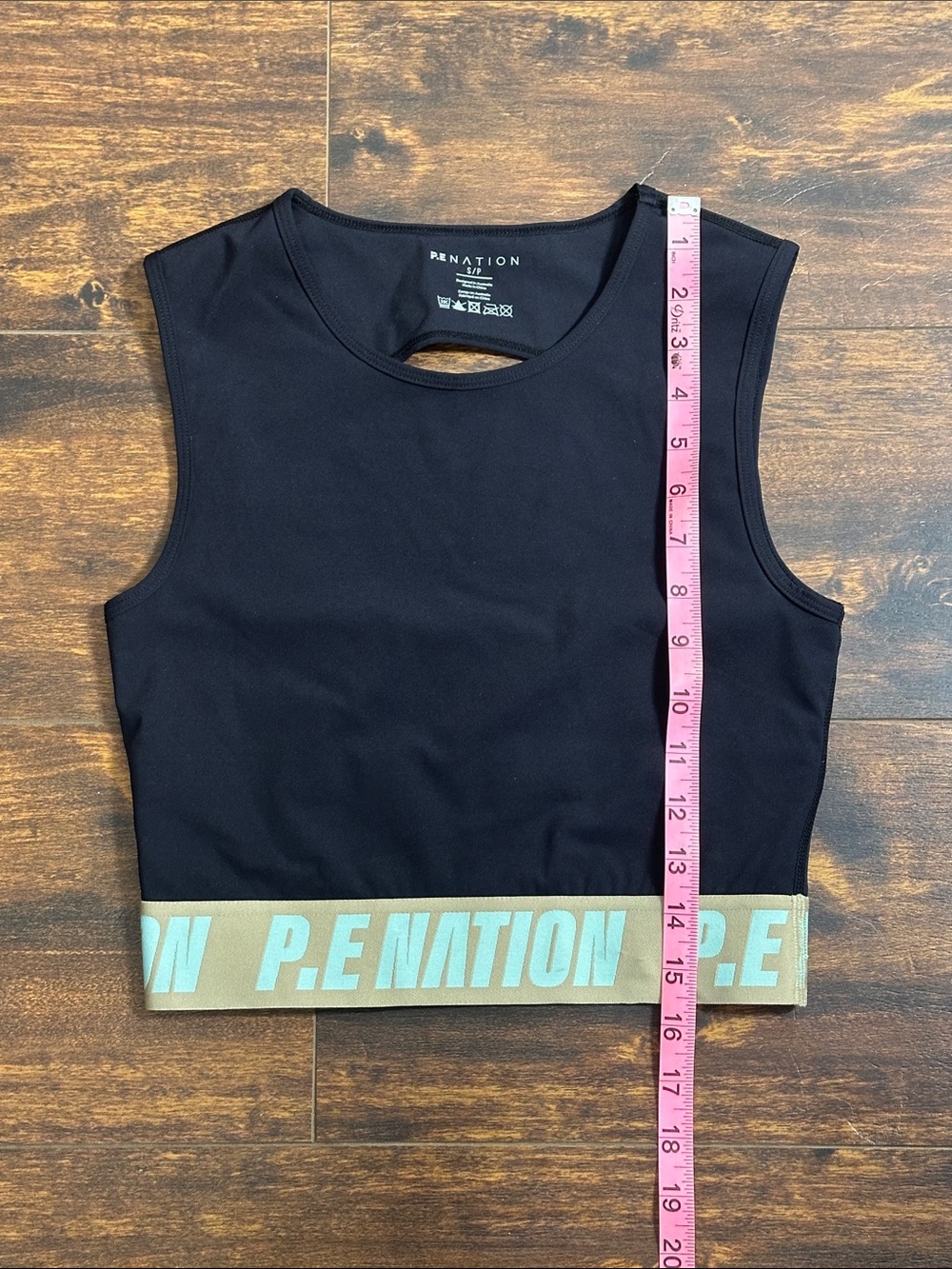 🦋P.E Nation Black Crop Tank with Tan Branded Band and Light Blue Logo🖤💙 - Picture 5 of 8